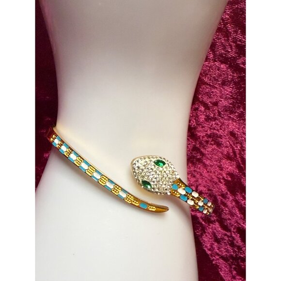 18K Gold Plated Zircon Snake Clamper Bracelet - Picture 1 of 3